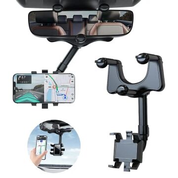 Oto, Araç Dikiz Aynası Telefon Tutucu 360 Derece Ayarlı Siyah