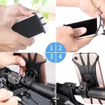 Motosiklet, Bisiklet Esnek Silikon Örümcek Telefon Tutucu Siyah