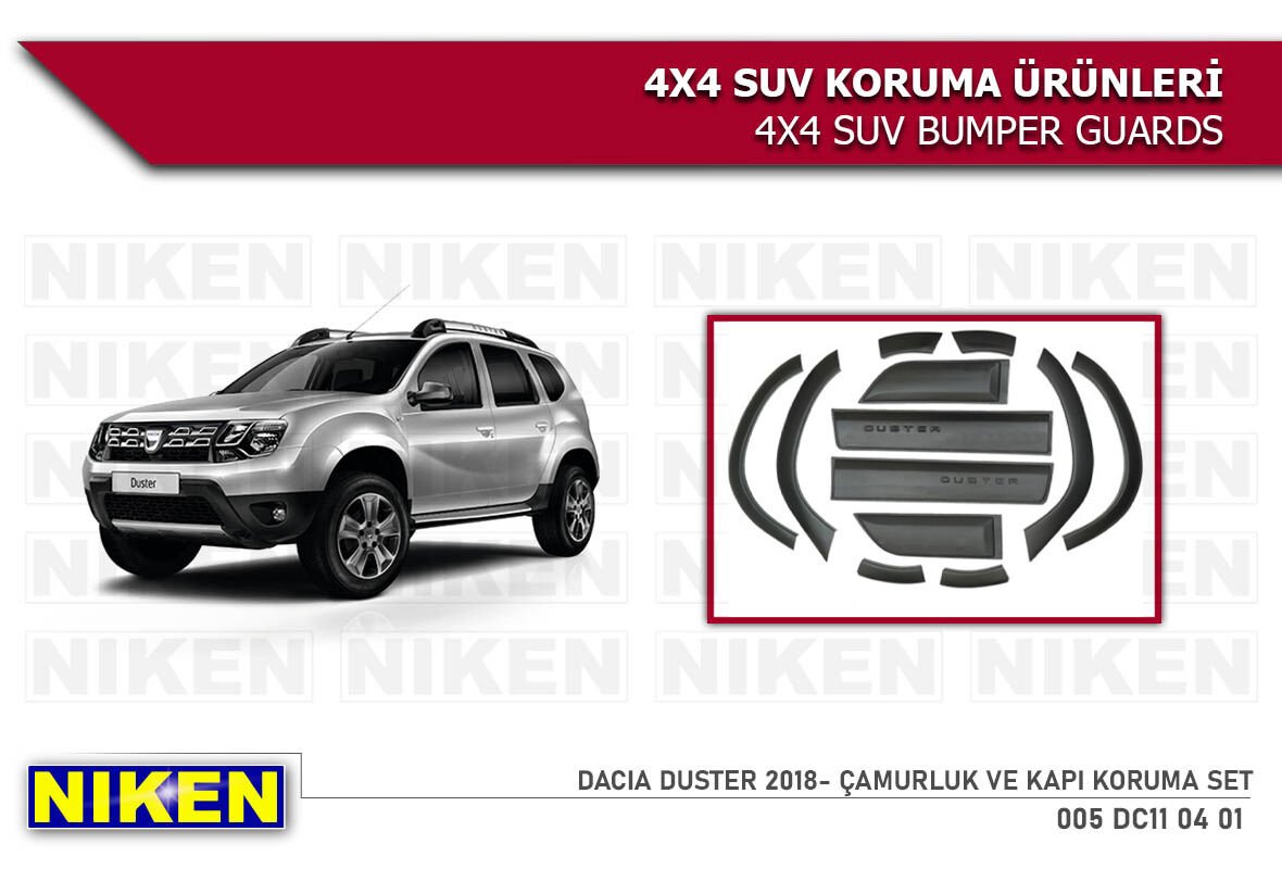 Niken Dacia Duster Dodik Kapı ve Çamurluk Koruma Seti 2018 Üzeri 12 Parça (Düz Model)