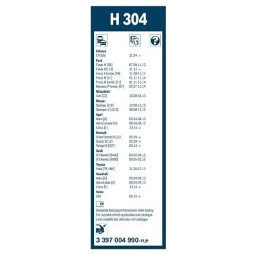 Opel Astra H Bosch Arka Silecek 30cm 2004-2013 Rear H304