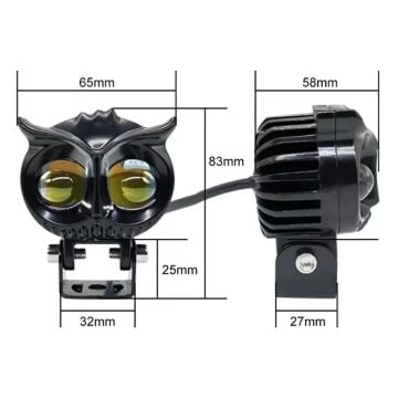 Beyaz Sarı Led Baykuş Off Road, Motosiklet Sis Farı Çalışma Lambası 12-24V 50W