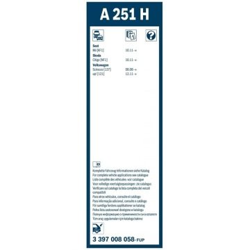 VW Scirocco Bosch Arka Silecek 25cm 2008-2014 Rear A251H