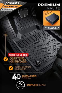 Promats Maximum Üniversal 4D Havuzlu Oto Paspas Siyah 5 Parça