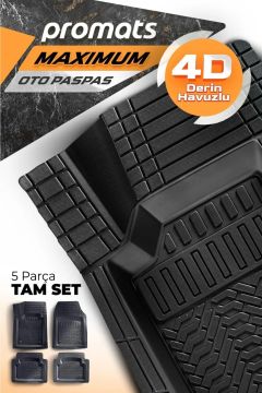 Promats Maximum Üniversal 4D Havuzlu Oto Paspas Siyah 5 Parça