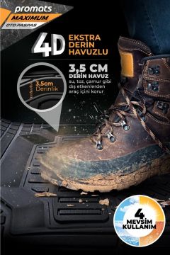 Promats Maximum Üniversal 4D Havuzlu Oto Paspas Siyah 5 Parça