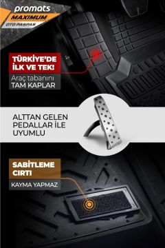Promats Maximum Üniversal 4D Havuzlu Oto Paspas Siyah 5 Parça