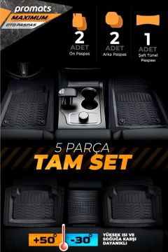Promats Maximum Üniversal 4D Havuzlu Oto Paspas Siyah 5 Parça
