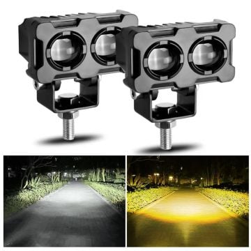 Beyaz Sarı Led Robot Çift Göz Off Road, Motosiklet Sis Farı Çalışma Lambası 12-24V 50W