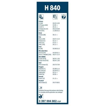 Fiat 500L Bosch Arka Silecek 29cm 2013-2020 Rear H840