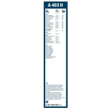 Skoda SuperB Bosch Arka Silecek 40cm 2015-2021 Rear A403H