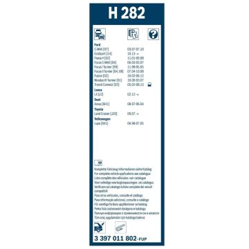 Ford Fiesta Bosch Arka Silecek 28cm 2002-2008 Rear H282