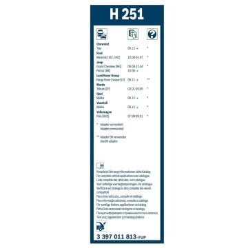 Opel Mokka Bosch Arka Silecek 25cm 2012-2016 Rear H251