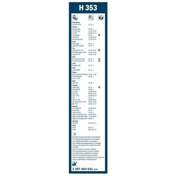 Opel Zafira B Bosch Arka Silecek 35cm 2005-2012 Rear H353