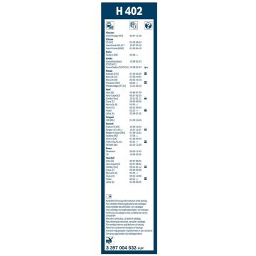 Opel Meriva Bosch Arka Silecek 40cm 2003-2013 Rear H402