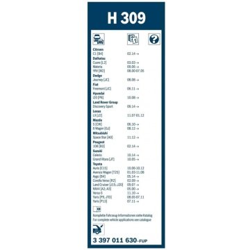Toyota Verso Bosch Arka Silecek 30cm 2009-2013 Rear H309