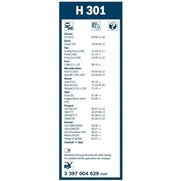 Peugeot 308 Bosch Arka Silecek 30cm 2007-2013 Rear H301
