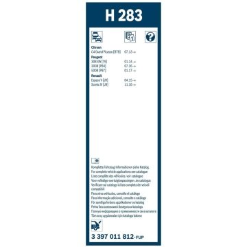 Peugeot 5008 Bosch Arka Silecek 28cm 2017-2020 Rear H283