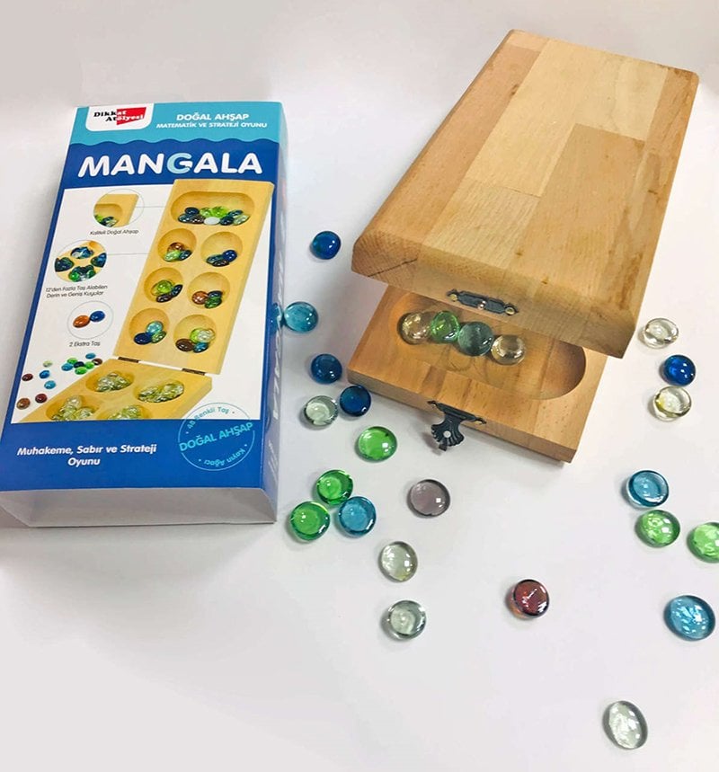 Cam Taşlı Doğal Ahşap Orjinal Mangala Oyunu
