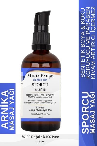 Sporcu Masaj Yağı –Biberiye, Kekik, Nane, Okaliptus, Zencefil, Arnika-%100 Saf,100ml