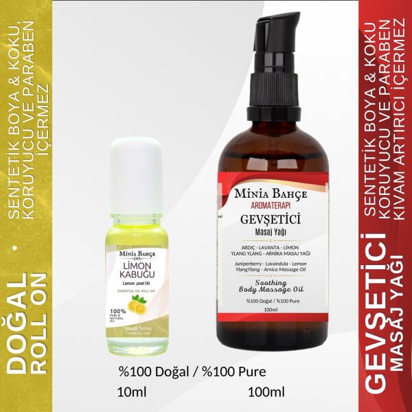 Gevşetici Masaj Yağı -Ardıç, Lavanta, Limon, YlangYlang, Arnika-%100 Saf,100ml, Limon Roll on 10ml