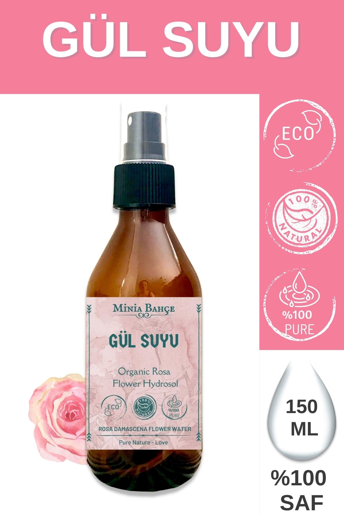 Gül Suyu, %100 Doğal,  150ml