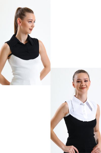 2'li Paket Mini Gömlek Yakası - Siyah/Beyaz