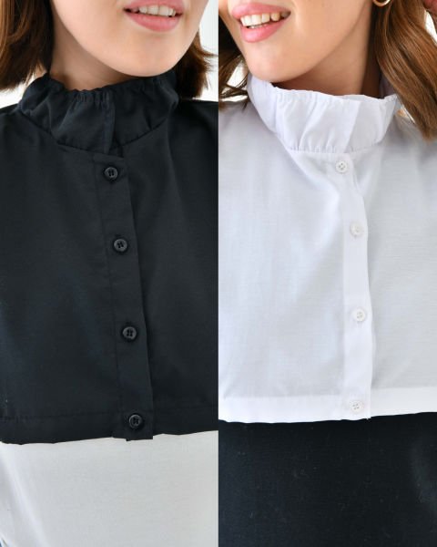 2’li Paket Fırfırlı Gömlek Yaka Seti  - Beyaz ve Siyah