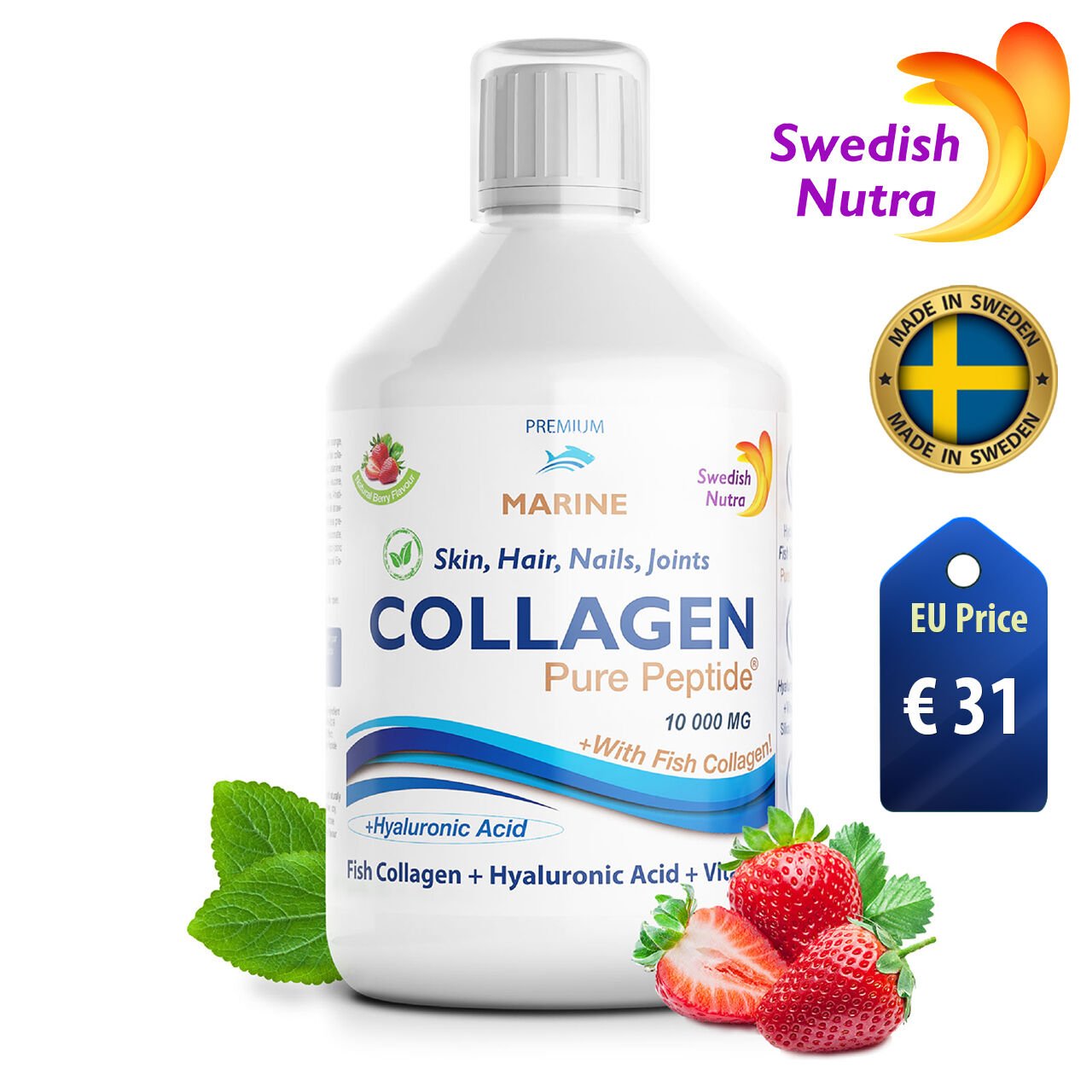 Collagen Pure Peptide 10 000 mg (Balık) – Tip I & Tip III-  Sıvı Form - 500 ml