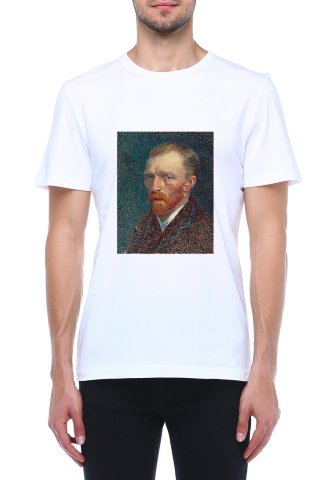 Van Gogh Baskılı Bisiklet Yaka Baskılı Tişört