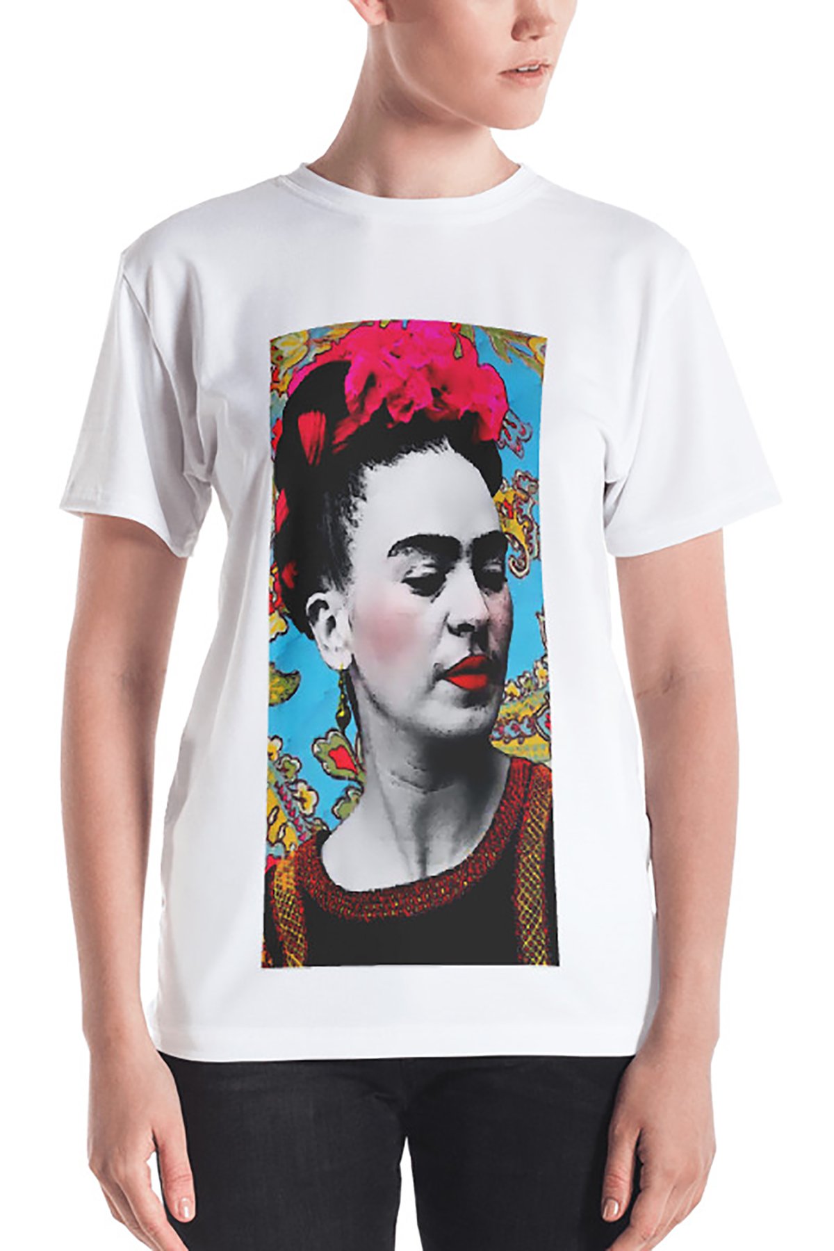 Frida Kahlo Baskılı Bisiklet Yaka Baskılı Tişört