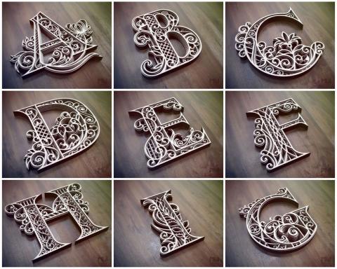 Design Letters Calligraphy Wood Cut Symbols and Letters