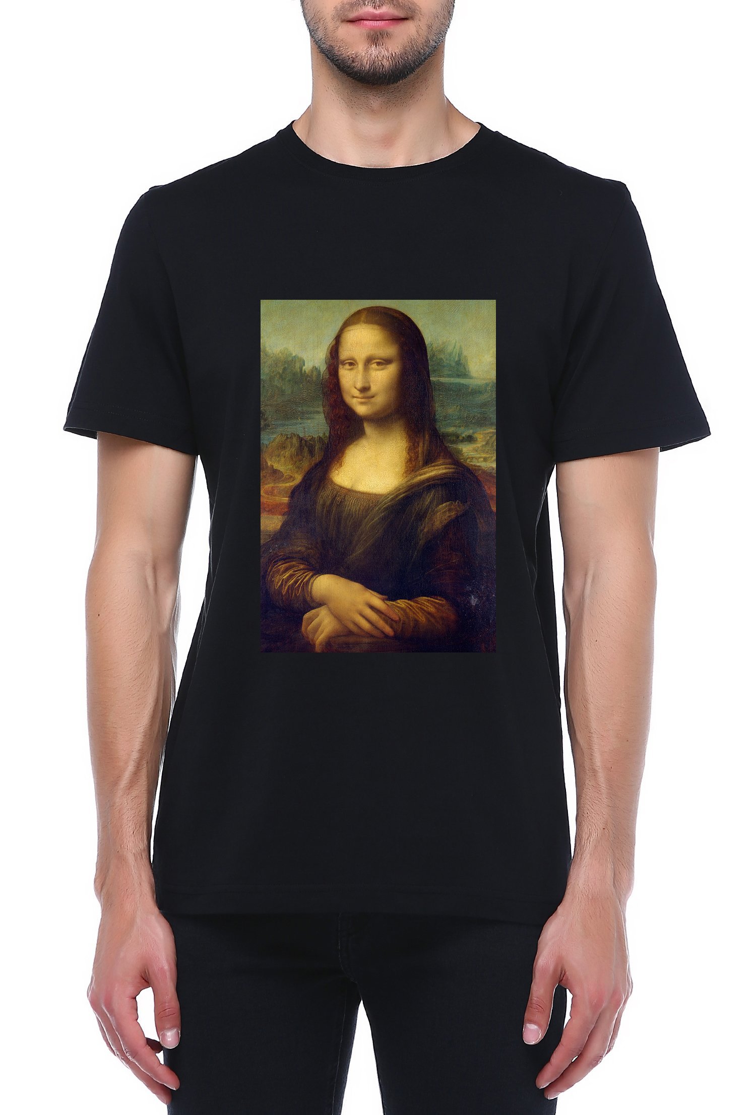 Da Vinci Mona Lisa Baskılı Bisiklet Yaka Baskılı Tişört
