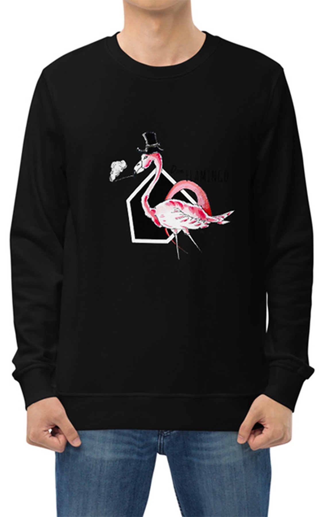 Flamingo Baskılı Bisiklet Yaka Baskılı Unisex Sweatshirt