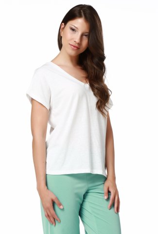 Basic-T-Shirt für Damen mit V-Ausschnitt vorne hinten