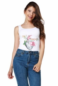 White Strap Design Printed T Shirt