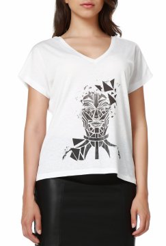 Beyaz V Yaka Tasarım Kadın Tişört