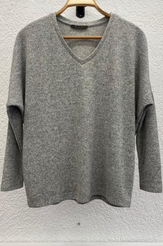Blaue Bluse mit V-Ausschnitt