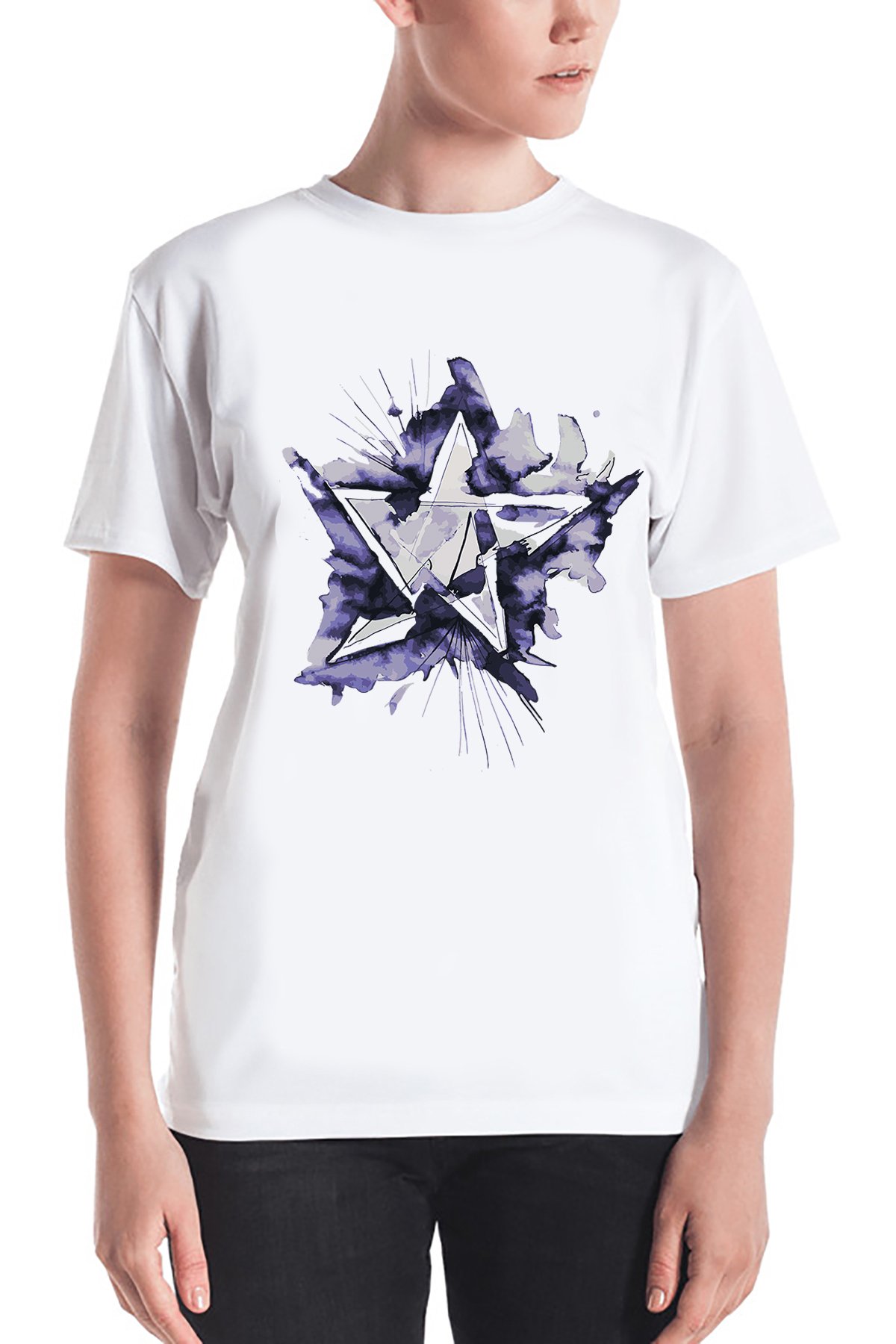 Wide Collar Printed Design T-Shirt