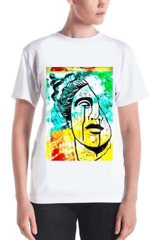 Wide Collar Printed Design T-Shirt
