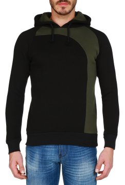 Siyah Kapşonlu Erkek Sweatshirt