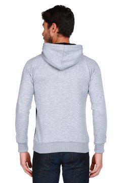 Gri Lacivert Kapşonlu Erkek Sweatshirt