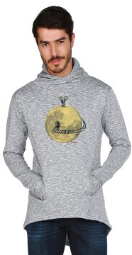 Limited Edition - Gri Kapşonlu Tasarım Baskılı Özel Koleksiyon Sweatshirt