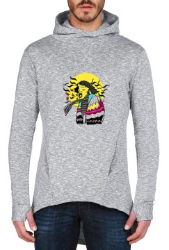 Limited Edition - Gri Kapşonlu Tasarım Baskılı Özel Koleksiyon Sweatshirt