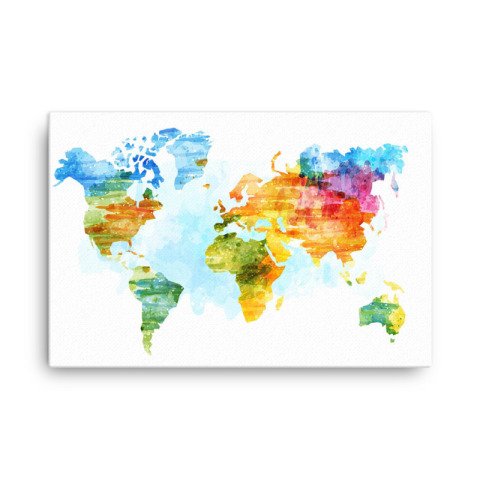Renkli Tasarım Dünya Haritası Kanvas Tablo