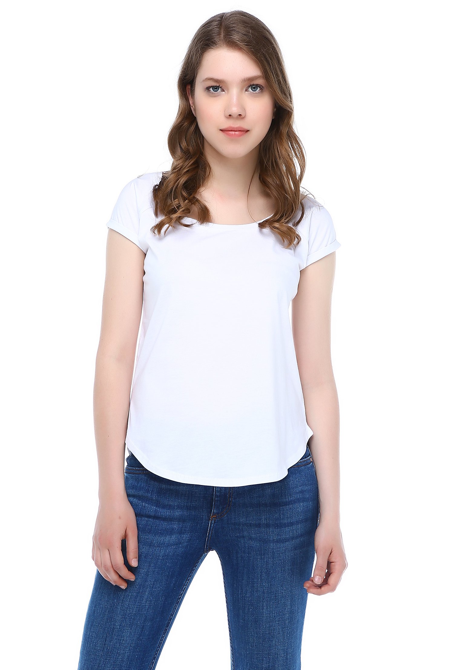 White Wide Crew Neck Tshirt