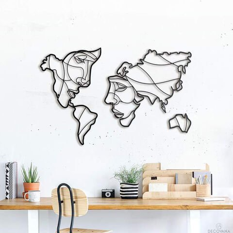 Dünya Haritası Yüzler Tasarım Duvar Dekor