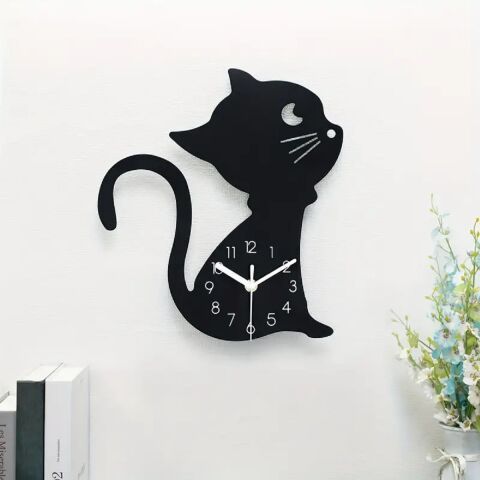 Kedi Tasarım Cam Duvar Saati