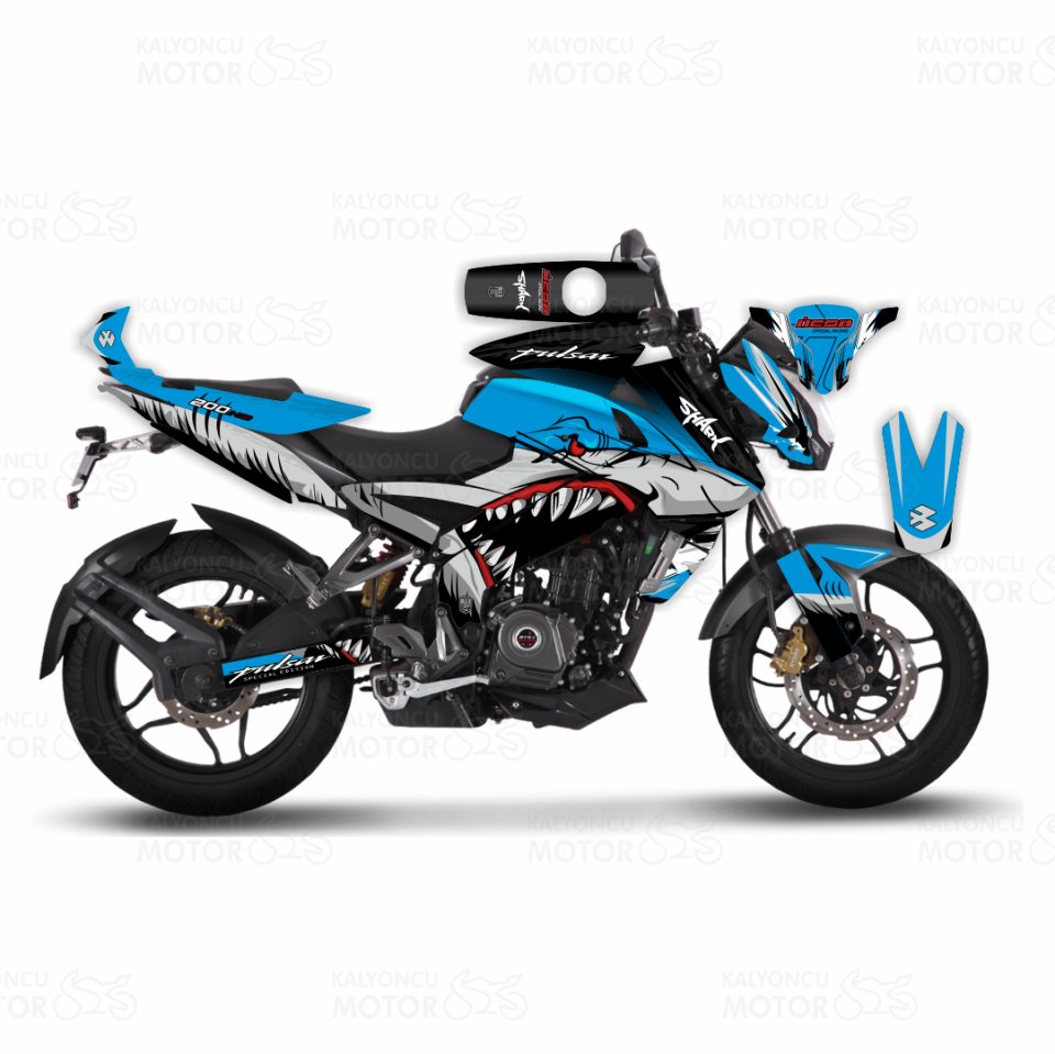 Bajaj Pulsar NS200 Shark Design Mavi Sticker Set