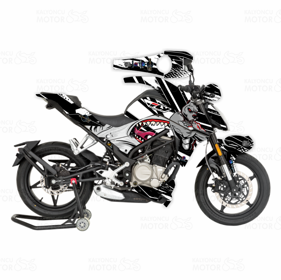 CF Moto NK 250 Sticker Set Shark & Dog Design Siyah