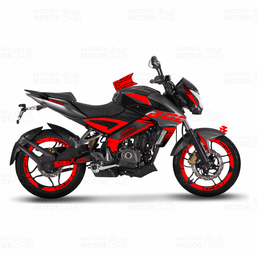 Bajaj Pulsar 200 NS Sticker Set Basic Color Design Kırmızı